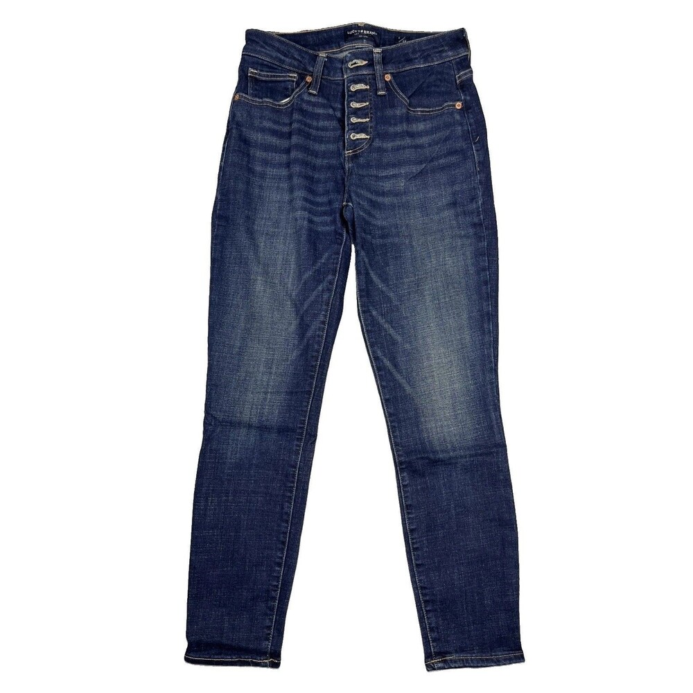 Lucky Brand Ava Mid Rise Skinny Jeans Womens 6 Button Dark Wash 5-Pocket Blue